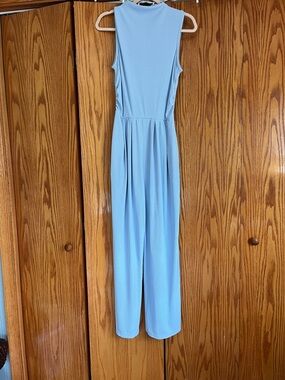 Sleeveless Light Blue High-Neck Jumpsuit
